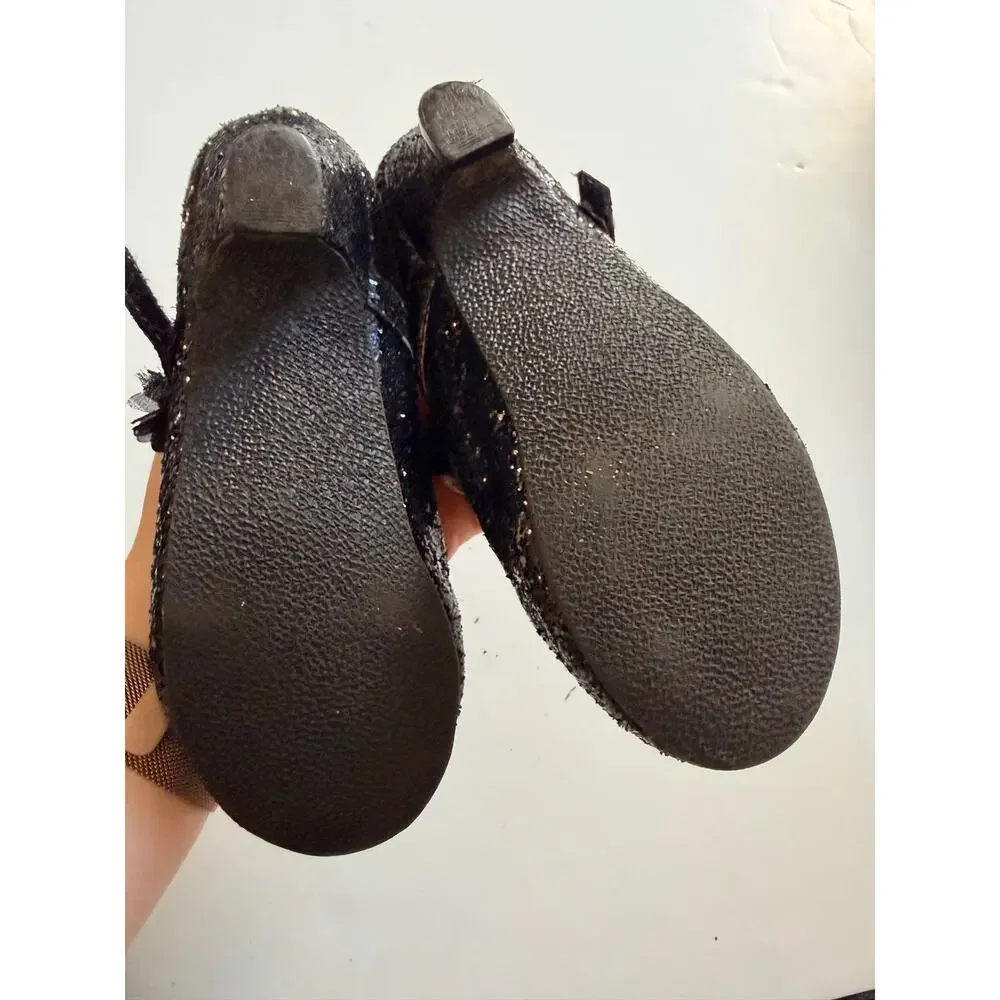Chasing Fireflies Black Sparkle Heels with Flower Strap